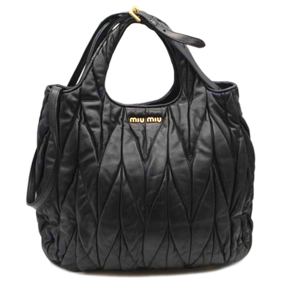 Miu Miu Napper Matelasse Calf Leather Tote Bag Black